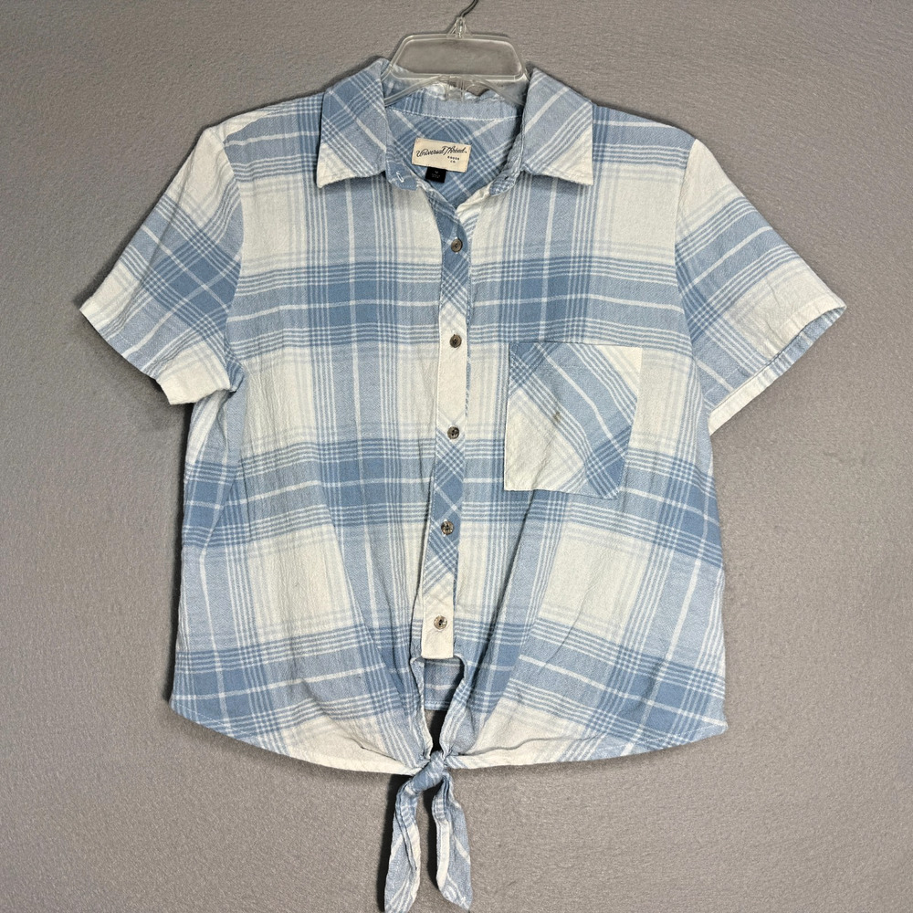 Universal Thread Tie-Front Plaid Shirt‎ Womens Size M Coastal Cotton Preppy